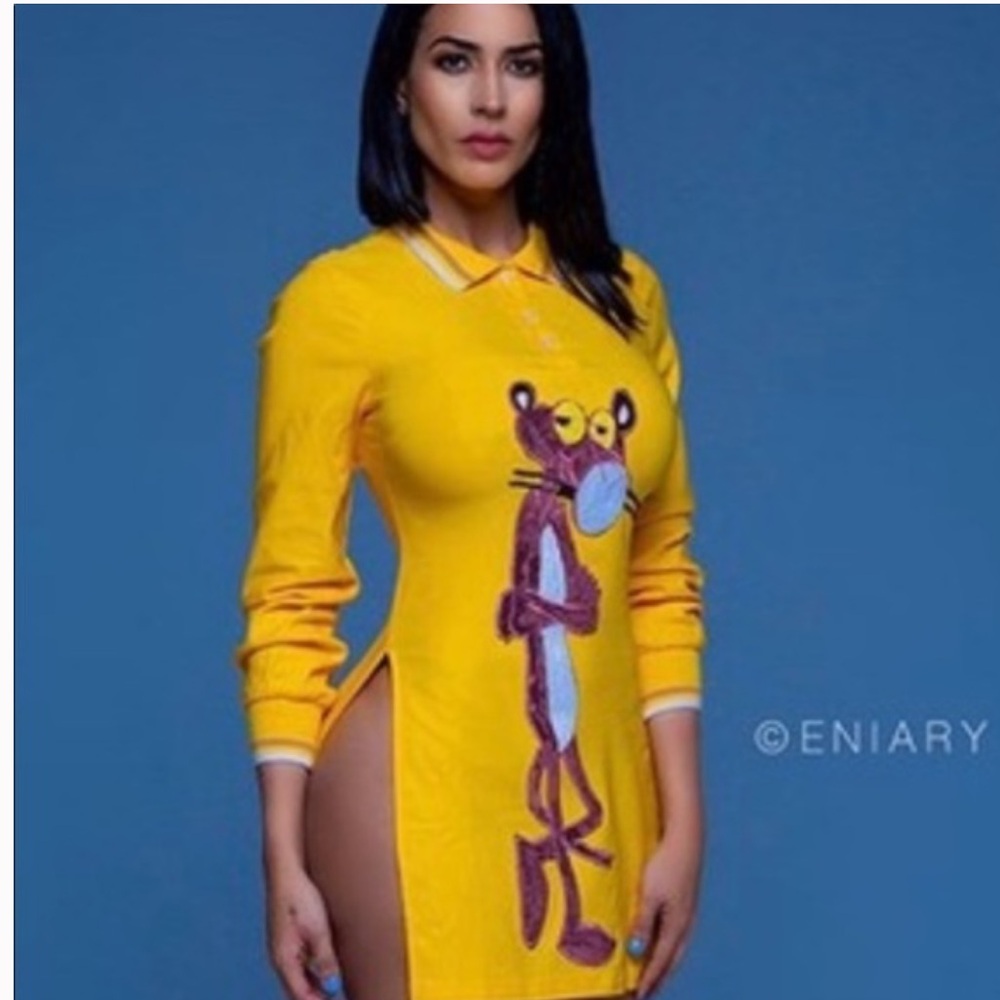 Yellow - Pink Panther Graphic Mini Dress